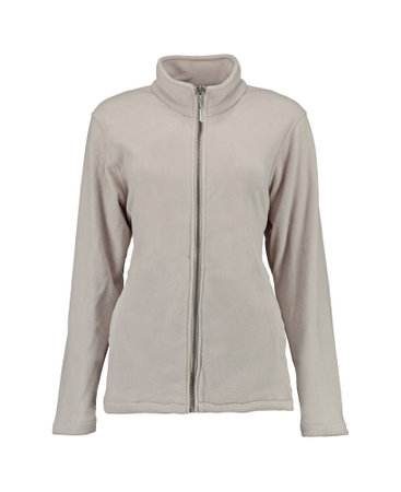 Sports warm jacket in beige color with a zipper. Coat on a white background. Isolated image on a white background. high throatの写真素材