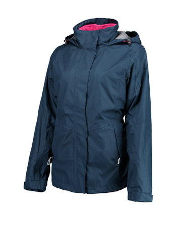 Dark blue jacket with hot pink lining. Zipper placket. Photo on a mannequin.の写真素材