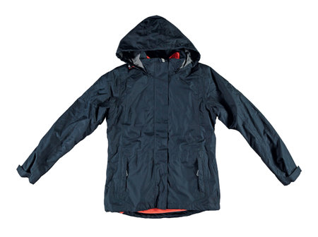 Anthracite warm jacket with a hood. Zipper placket. Isolated image on a white background.の写真素材