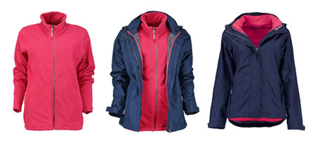Dark blue jacket with hot pink lining. Isolated image on a white background. Photo on a mannequin.の写真素材