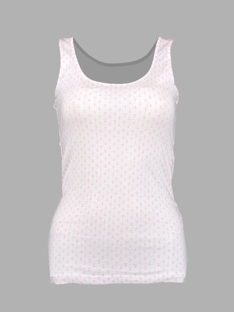 Women's white tank top with white anchors. Isolated image on a white background. Photo on a mannequin.の写真素材