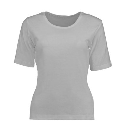 White knitted t-shirt. Isolated image on a white background. Nobody. Photo on a mannequin.の写真素材