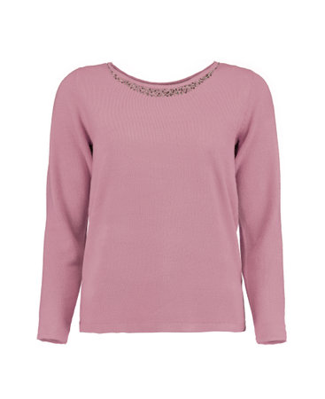 Rose warm sweater with stones at the neck. Isolated image on a white background.の写真素材