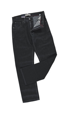 Black folded jeans. Isolated image on a white background.の写真素材