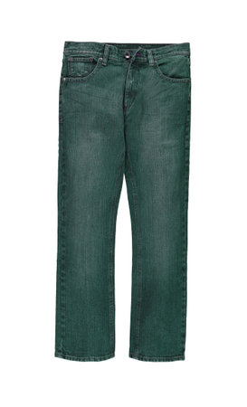 Green jeans. Isolated image on a white background. Nobody.の写真素材