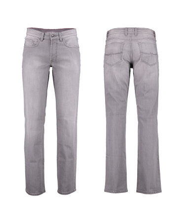 Gray jeans. Front and back view. Isolated image on a white background. Nobody. Photo on a mannequin.の写真素材