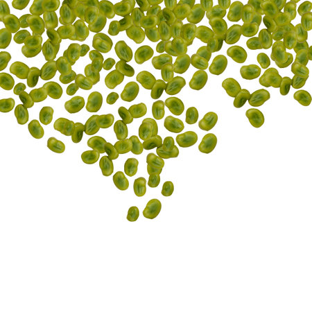 Background with green peas on a white background. Nobody. Pea wave.の写真素材