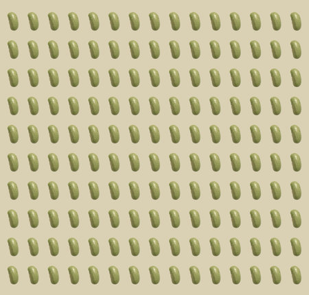 Background with green peas on a yellow background.の写真素材