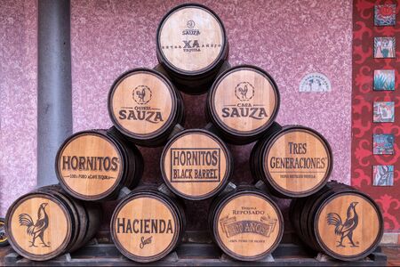 Tequila, Jaslico, Mexico - December 27, 2017. Old barrels used to make tequila