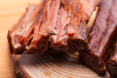 beef jerky placed on the boardの写真素材