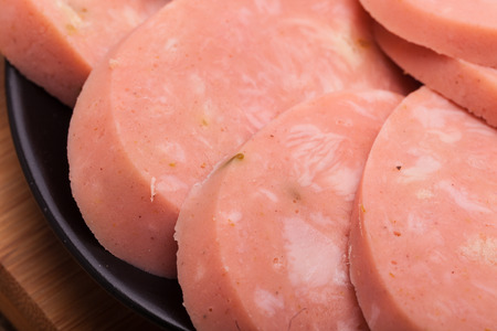 sausages on plateの写真素材