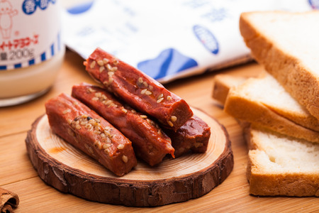 beef jerky on wooden boardのeditorial素材