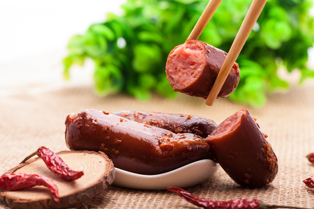 Sausage on a plateの写真素材