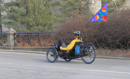 A Man Riding a Tricycle in Central Park,New Yorkの写真素材