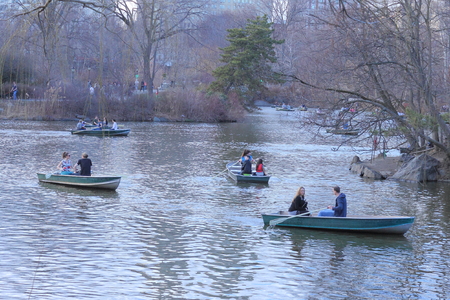 Scene of People Enjoying Boating in the Lake in Central Park,New Yorkのeditorial素材