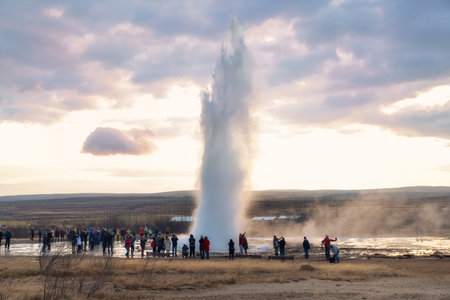 Geyser Splashing in Iceland Europeのeditorial素材