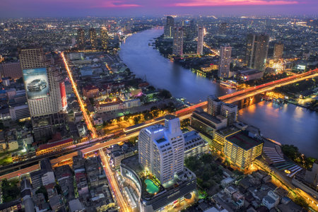 Bangkok Long Expousure at Blue Hourのeditorial素材