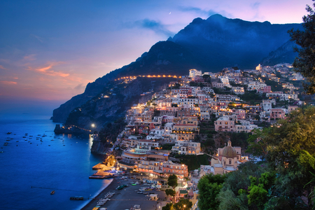 Landscape of Positano at the sunsetの写真素材