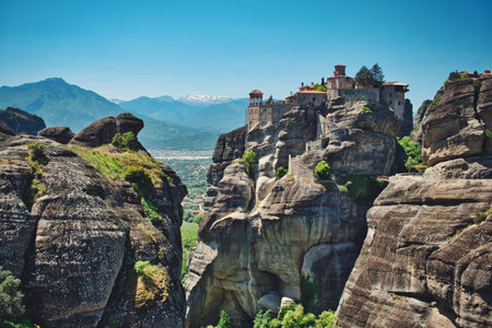 Photo of meteora and the monastery over the rockのeditorial素材
