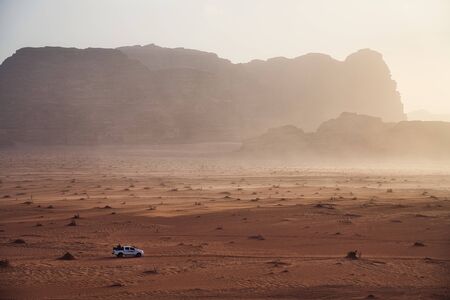 Photo of the Wadi Rum desert in Jordan at the sunset timeの写真素材