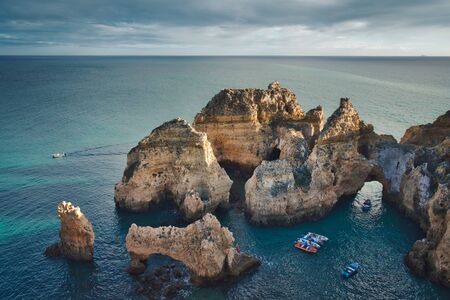 Photo of the rock formations at the Algrave Coastの写真素材