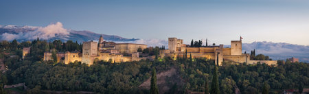 Panorama Photo of Alhambra in Granada at the sunset timeのeditorial素材