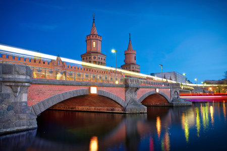Photo of the Oberbaum Bridge (Berlin) at the blue hour timeの写真素材