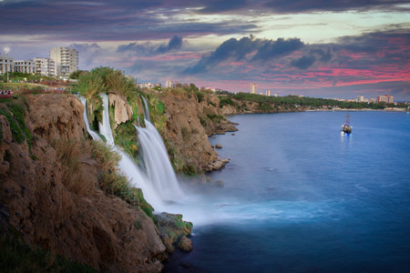 Photo of the Duden Falls at sunset timeの写真素材