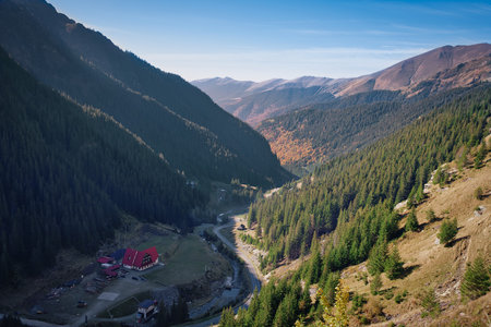 Photo of the panoramic view of the Transfagarasan road in Romaniaの写真素材