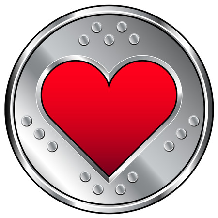 Vector illustration of stainless metal industrial button with heart or love iconのイラスト素材