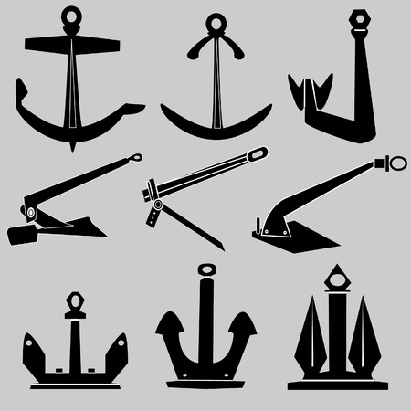 Ship and boat anchors in vector silhouetteのイラスト素材