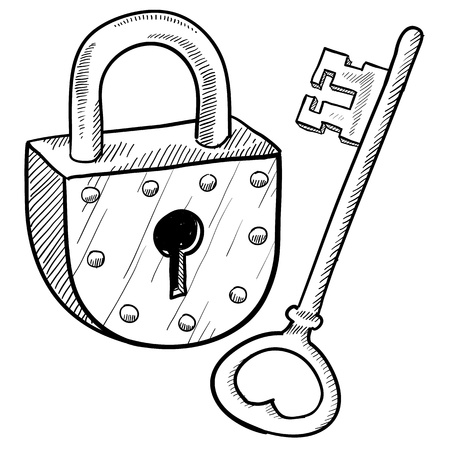 Doodle style antique lock and key illustrationのイラスト素材