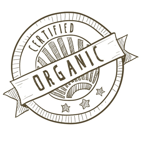Doodle style certified organic food labelのイラスト素材