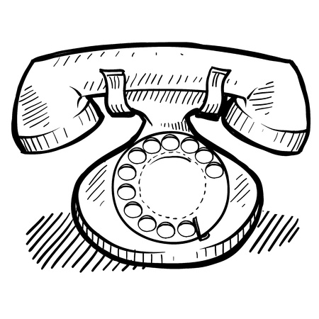 Doodle style retro rotary telephone, communication, or contact illustrationのイラスト素材