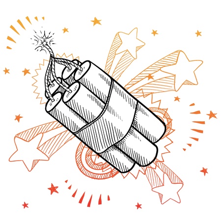 Doodle style dynamite explosive bundle illustration with retro 1970s pop backgroundのイラスト素材