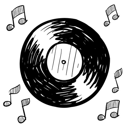 Doodle style vinyl record illustration in vector format のイラスト素材