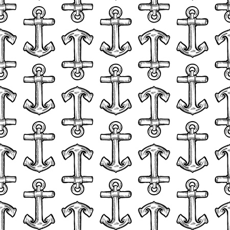 Doodle style seamless maritime boat anchor background illustration in vector format のイラスト素材