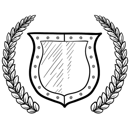 Doodle style secure or safety shield with wreath in vector format のイラスト素材