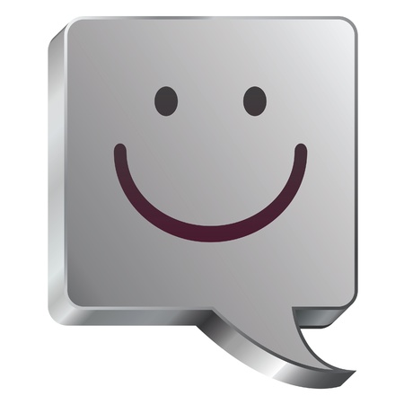 Smiley face emoticon icon on stainless steel modern industrial voice bubble icon suitable for use as a website accent, on promotional materials, or in advertisements  のイラスト素材
