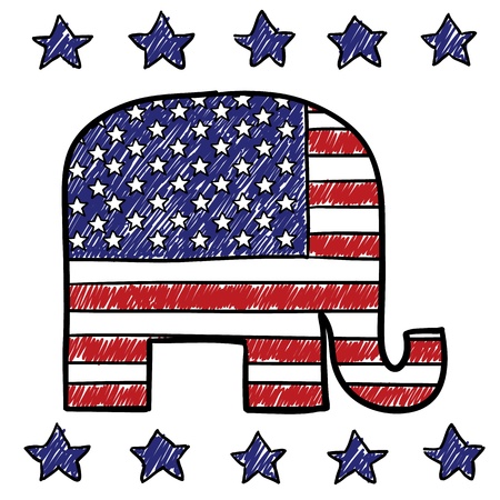 Doodle style elephant symbol with American Flag overlay in vector formatの写真素材