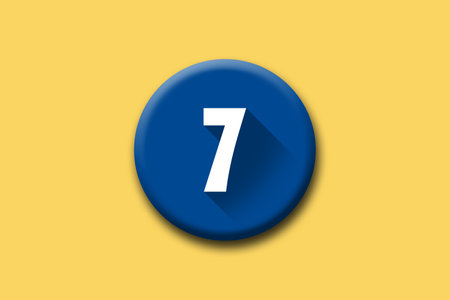 7 - seven - calendar number on blue icon with long shadow and yellow background