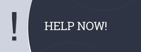 Help Now. A blue banner illustration with white text.
