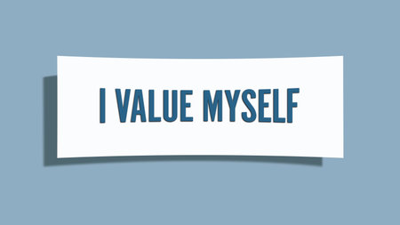 I value myself. A card isolated on blue background.