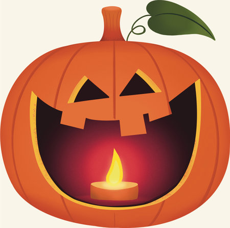 Halloween pumpkin with burning candle, vector illustration, eps10のイラスト素材