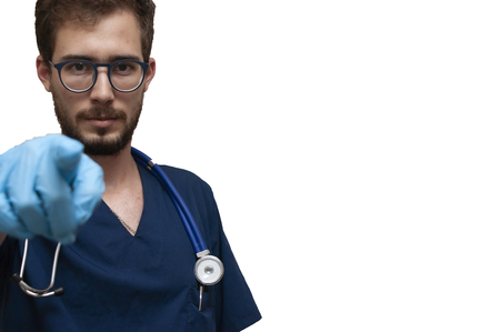 a model playing physician role with an stethoscopeの写真素材