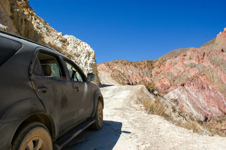 crossing in 4 x 4 by roads off route in the Argentine north between the mountains, valleys and...