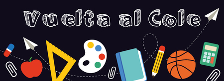 Back to School banner written in Spanish, vector illustration.のイラスト素材