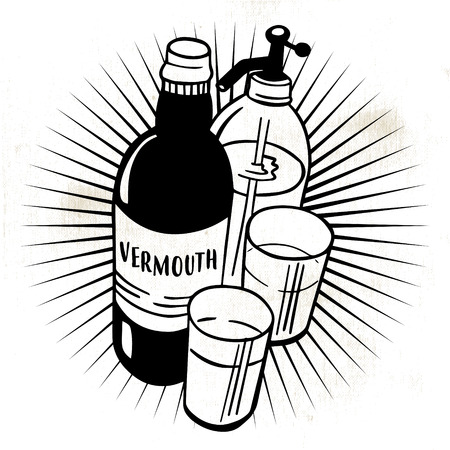 Vermouth set. Handmade drawing for menus, blackboards and decoration of bars, pubs and restaurants.のイラスト素材