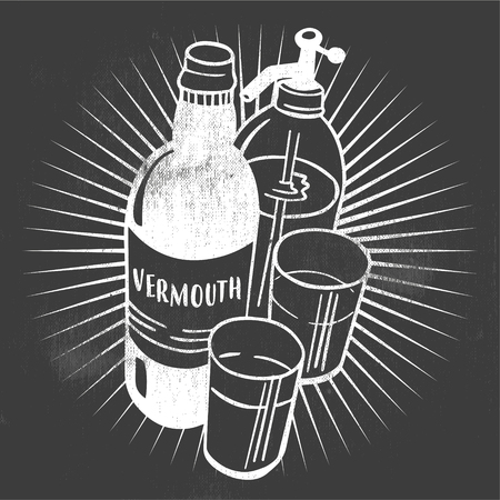 Vermouth set. Handmade drawing for menus, blackboards and decoration of bars, pubs and restaurants.のイラスト素材