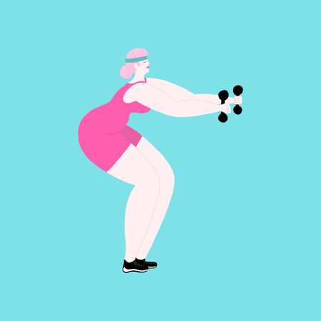 Strong fitness girl with dumbbells.のイラスト素材